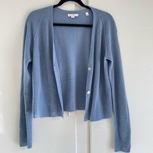 Vince 100% Cashmere Lake Blue Raglan Shrunken Ribbed Cardigan M